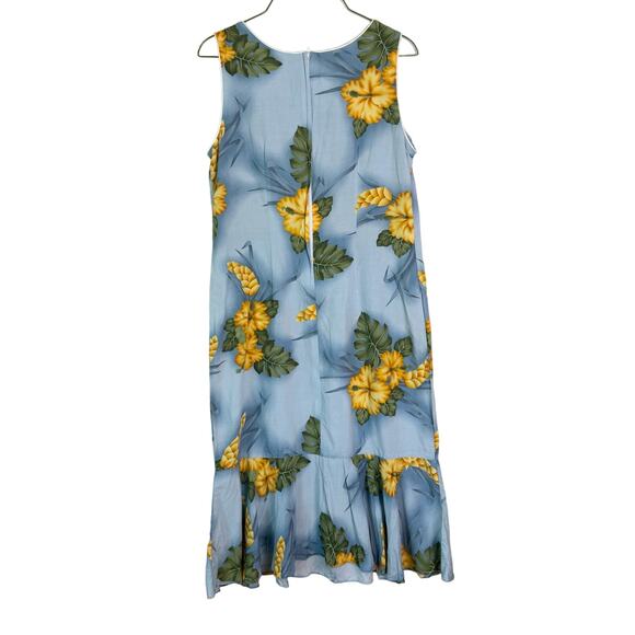 Two Palms VINTAGE Hawaiian blue yellow tropical hibiscus dress‎ MEDIUM - Picture 2 of 7